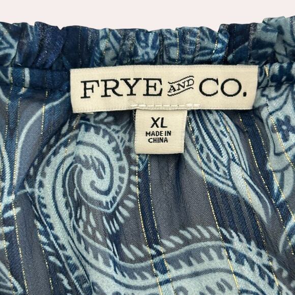 Frye and Co Floral Print Ruffle Sheer Metallic Thread Boho Pheasant Blouse (XL) - Picture 10 of 11